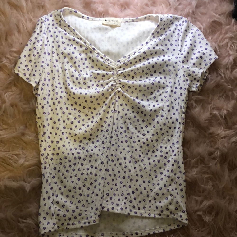 Purple and white floral shirt, size Large, bought from rue 21